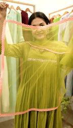 Handworked Pleated Kurta with Dupatta