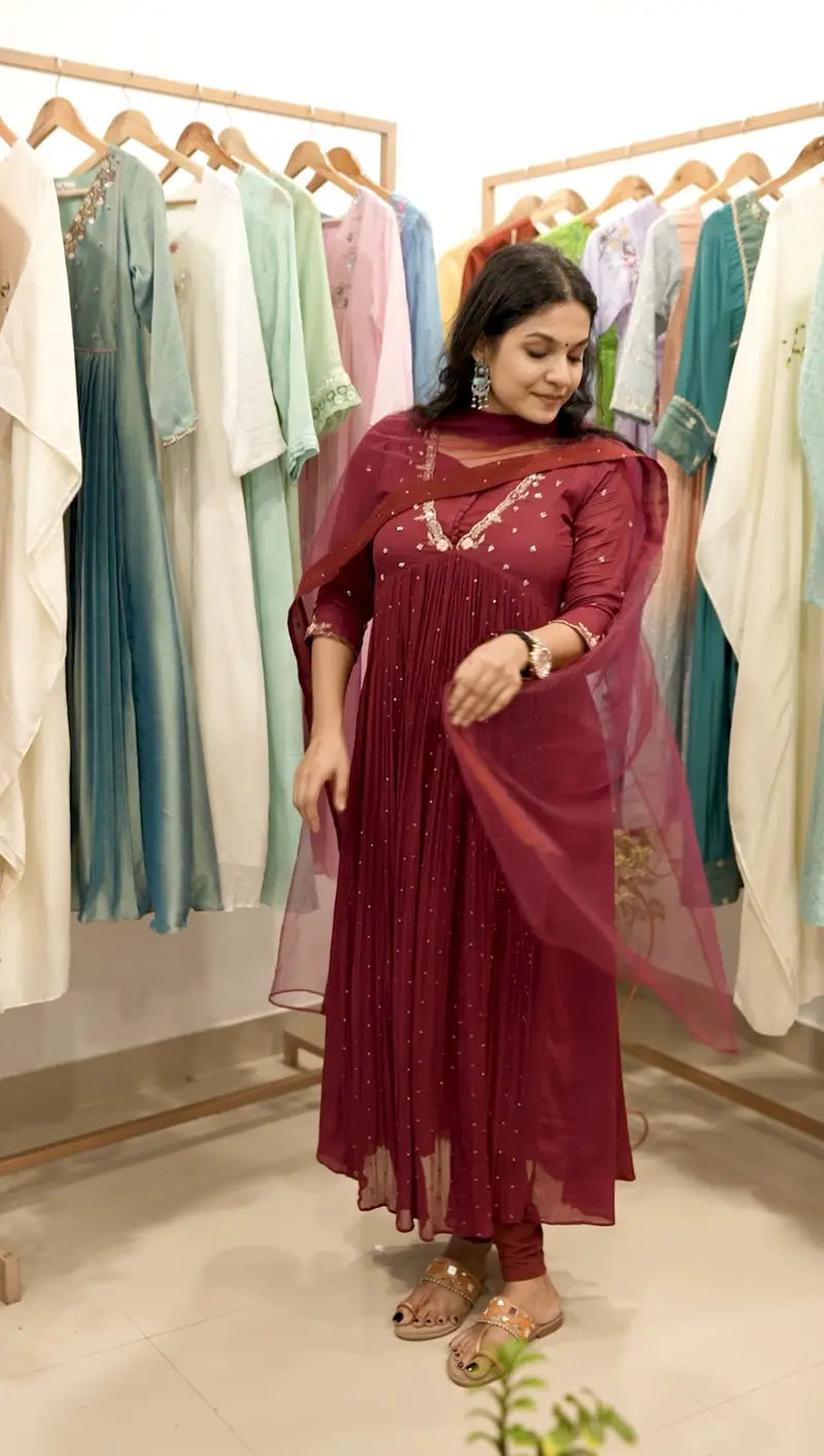 Handworked Pleated Kurta with Dupatta
