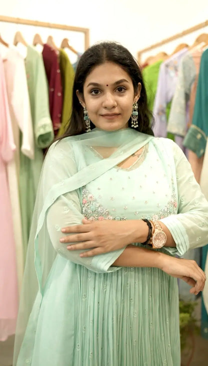 Handworked Pleated Kurta with Dupatta
