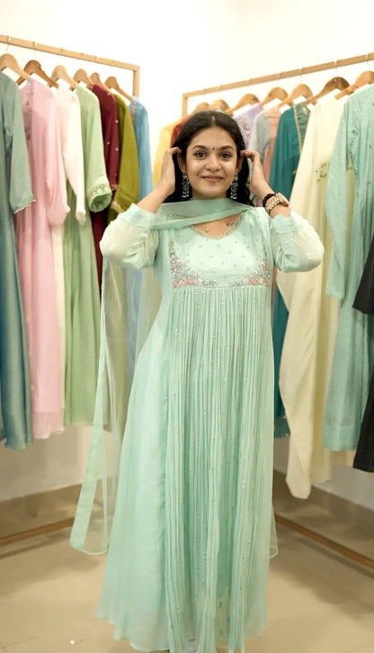 Handworked Pleated Kurta with Dupatta