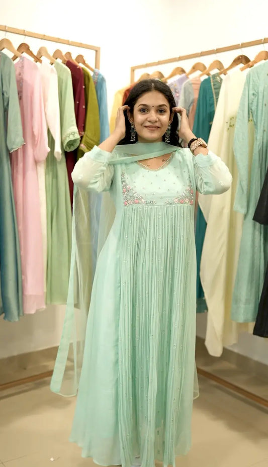 Handworked Pleated Kurta with Dupatta