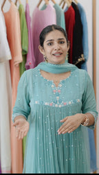 Handworked Pleated Kurta with Dupatta