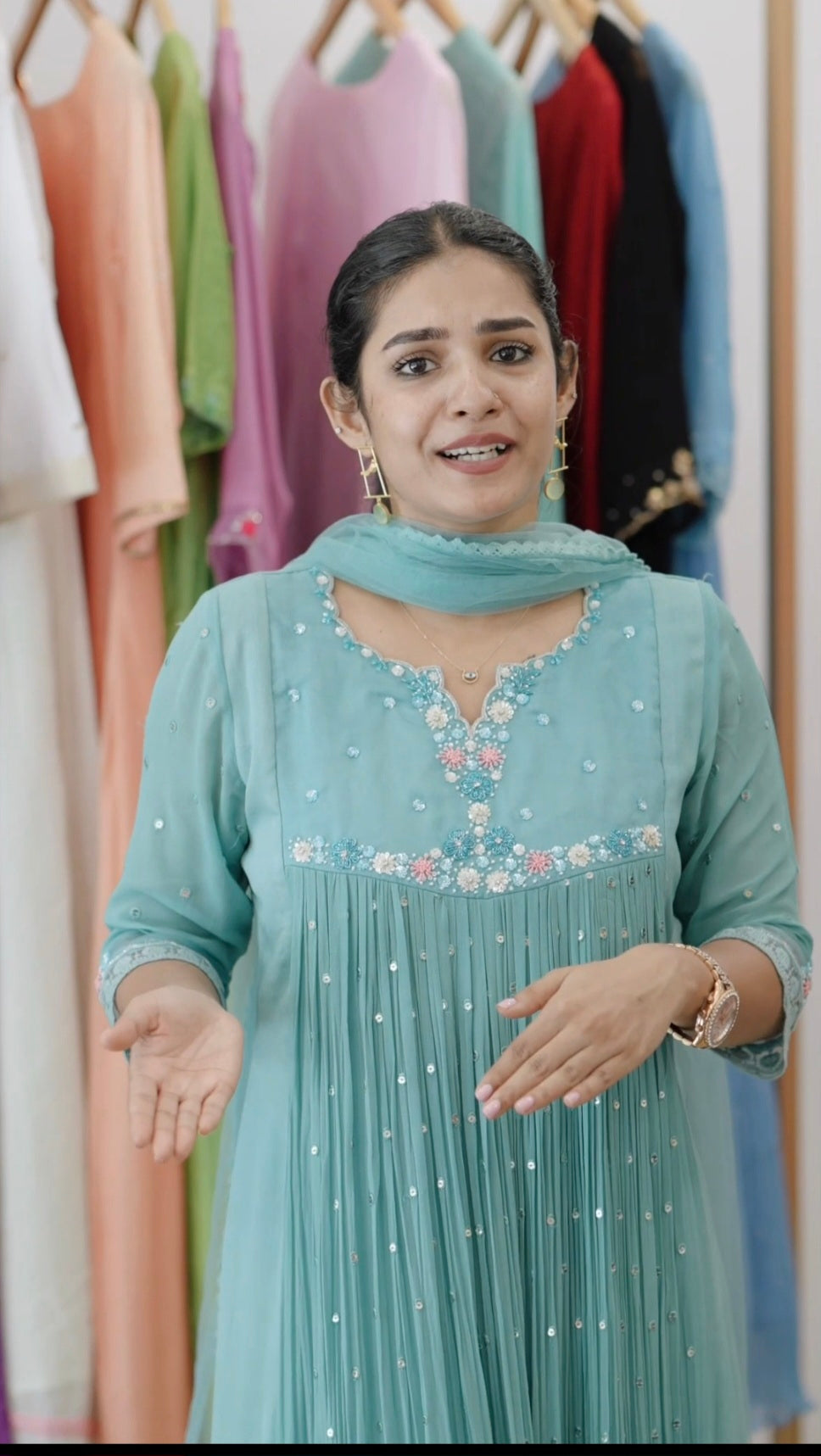 Handworked Pleated Kurta with Dupatta