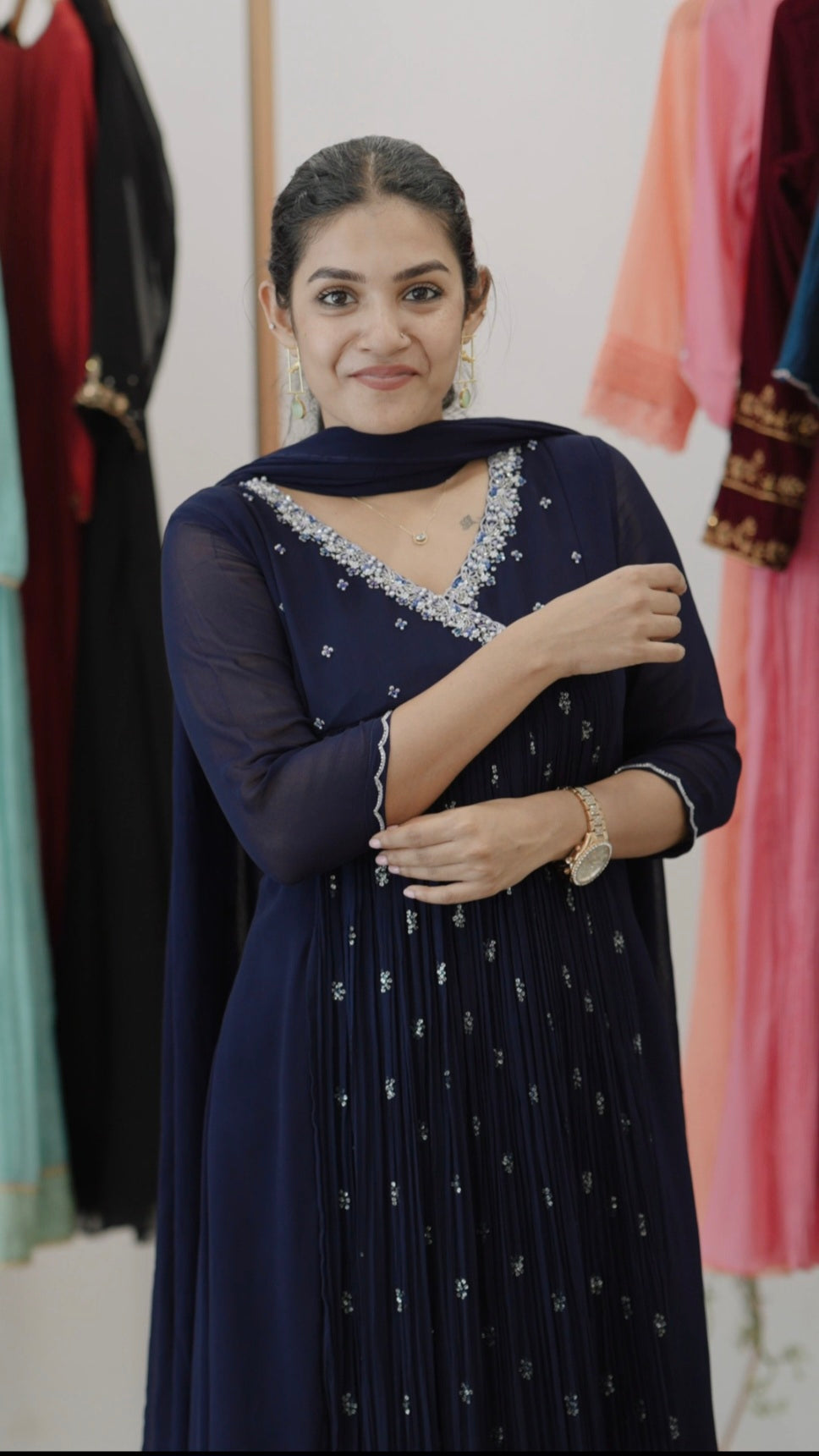 Handworked Pleated Kurta with Dupatta