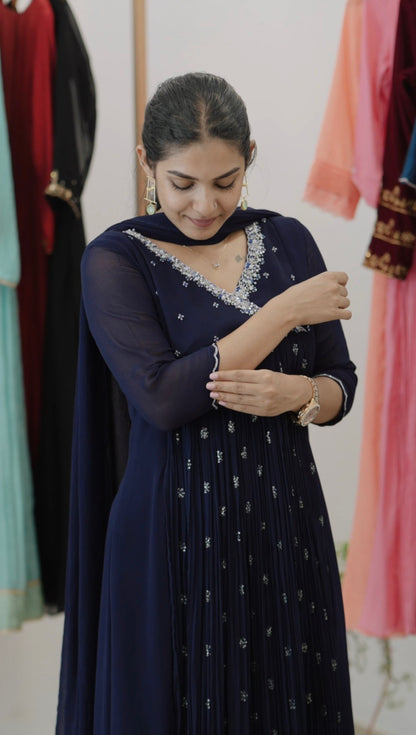 Handworked Pleated Kurta with Dupatta