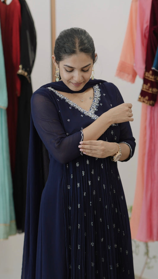 Handworked Pleated Kurta with Dupatta