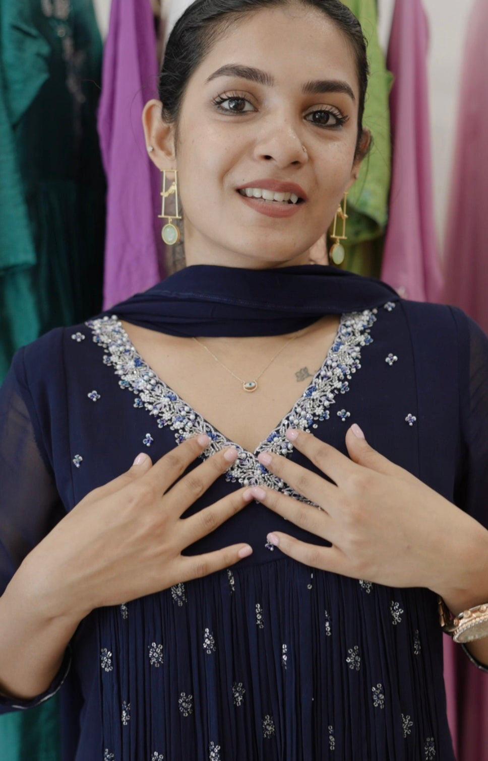 Handworked Pleated Kurta with Dupatta