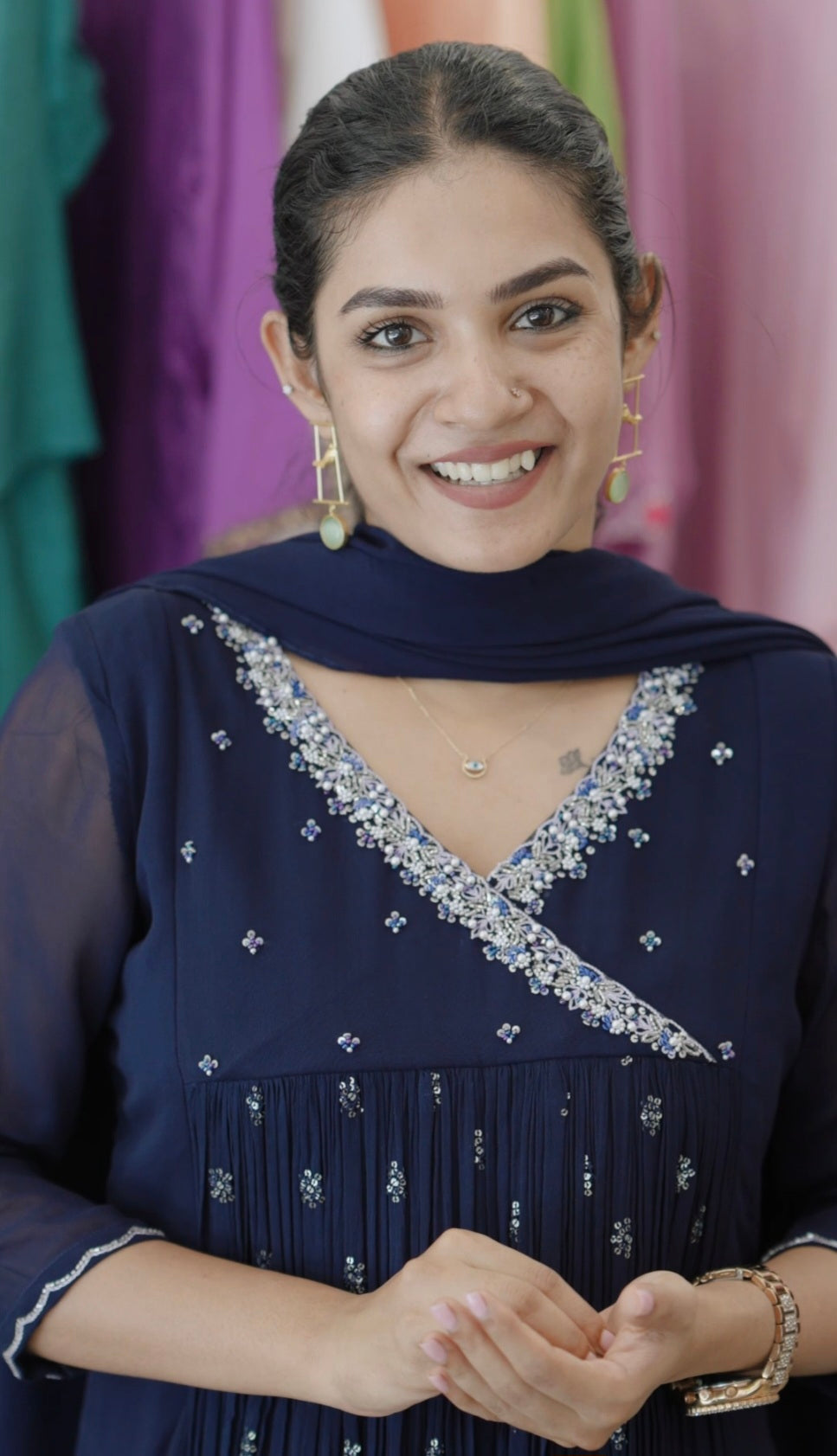 Handworked Pleated Kurta with Dupatta