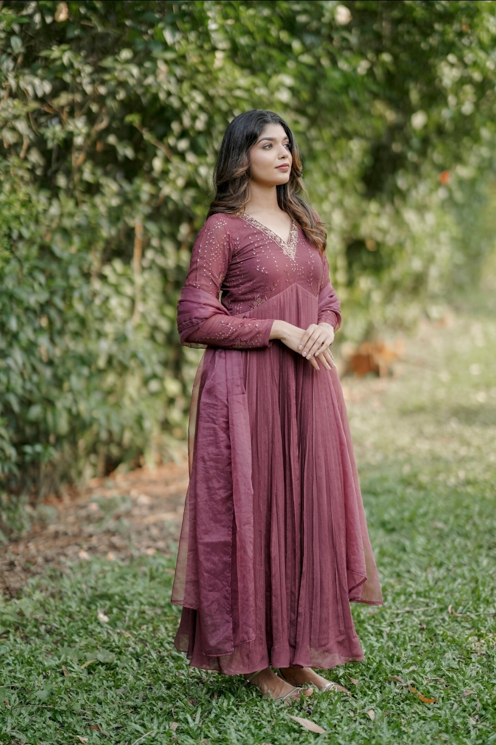 Handworked Pleated Kurta with Dupatta