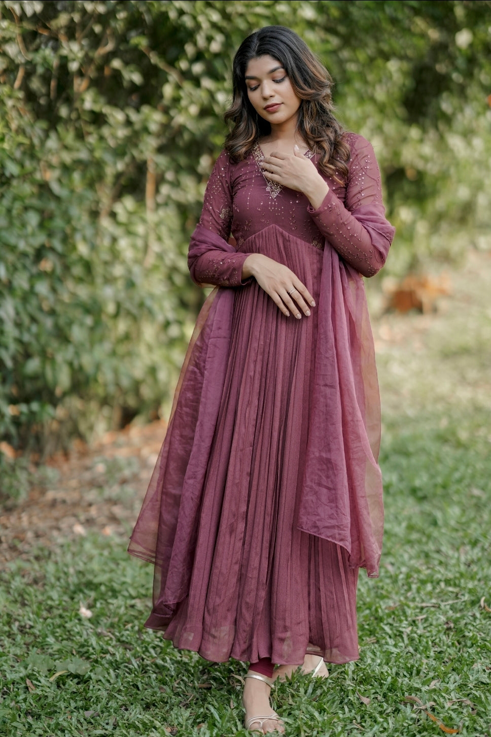 Handworked Pleated Kurta with Dupatta