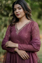 Handworked Pleated Kurta with Dupatta