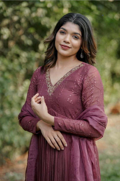 Handworked Pleated Kurta with Dupatta