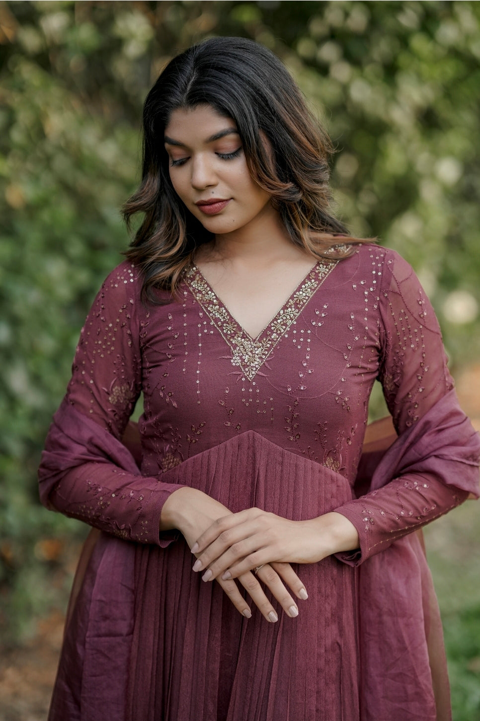 Handworked Pleated Kurta with Dupatta