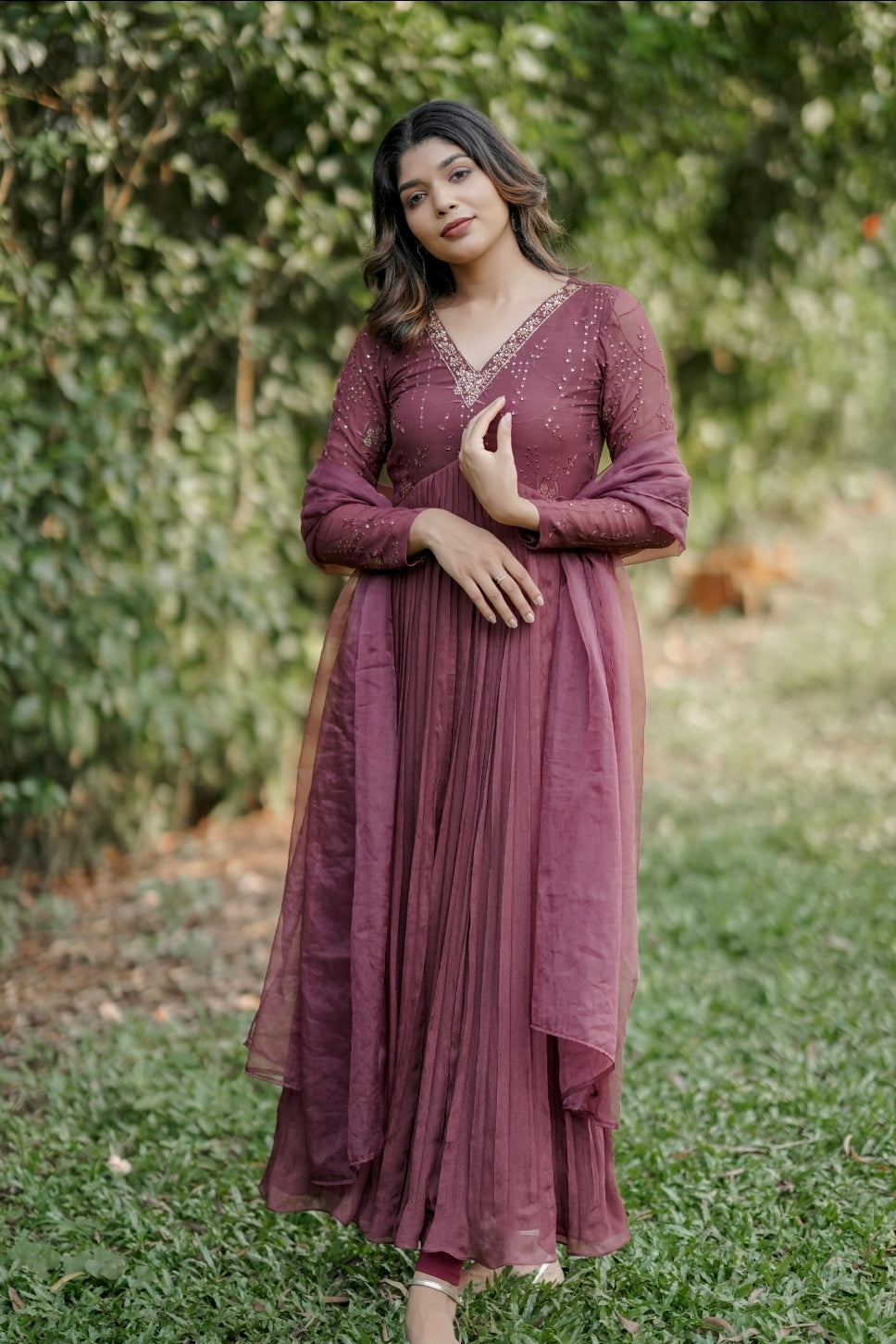 Handworked Pleated Kurta with Dupatta