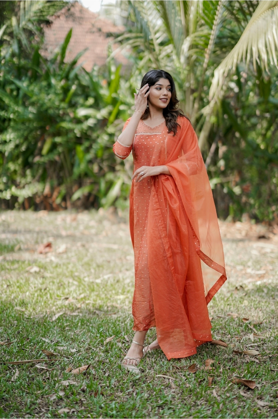 Handworked 3 panel kurta with dupatta