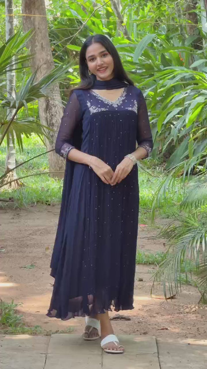 Handworked Pleated Kurta with Dupatta